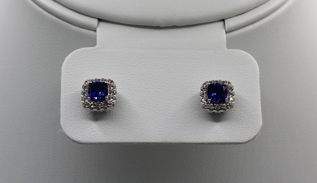 carat Cushion Cut Blue Sapphire Earrings