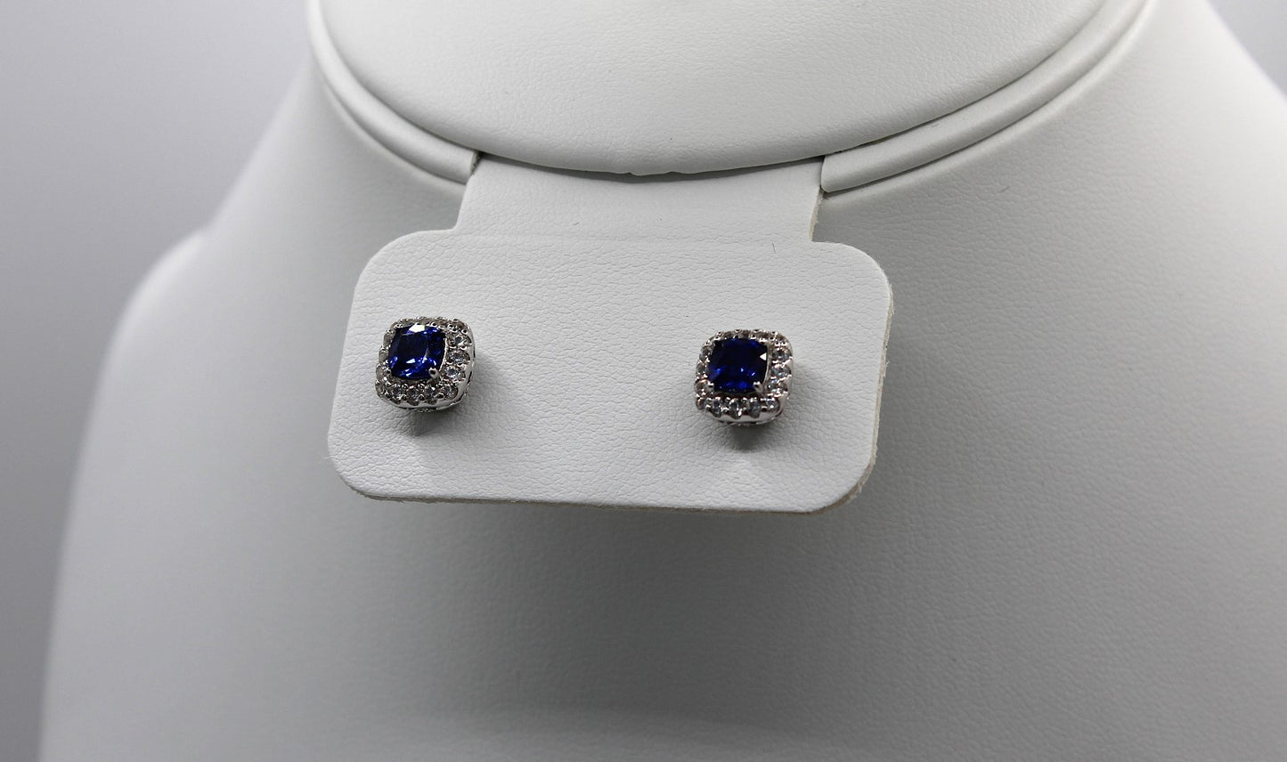 2 carat Cushion Cut Blue Sapphire Earrings
