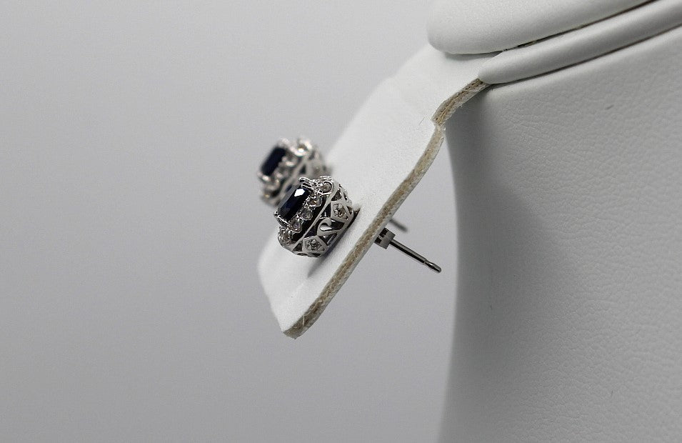 2 carat Cushion Cut Blue Sapphire Earrings