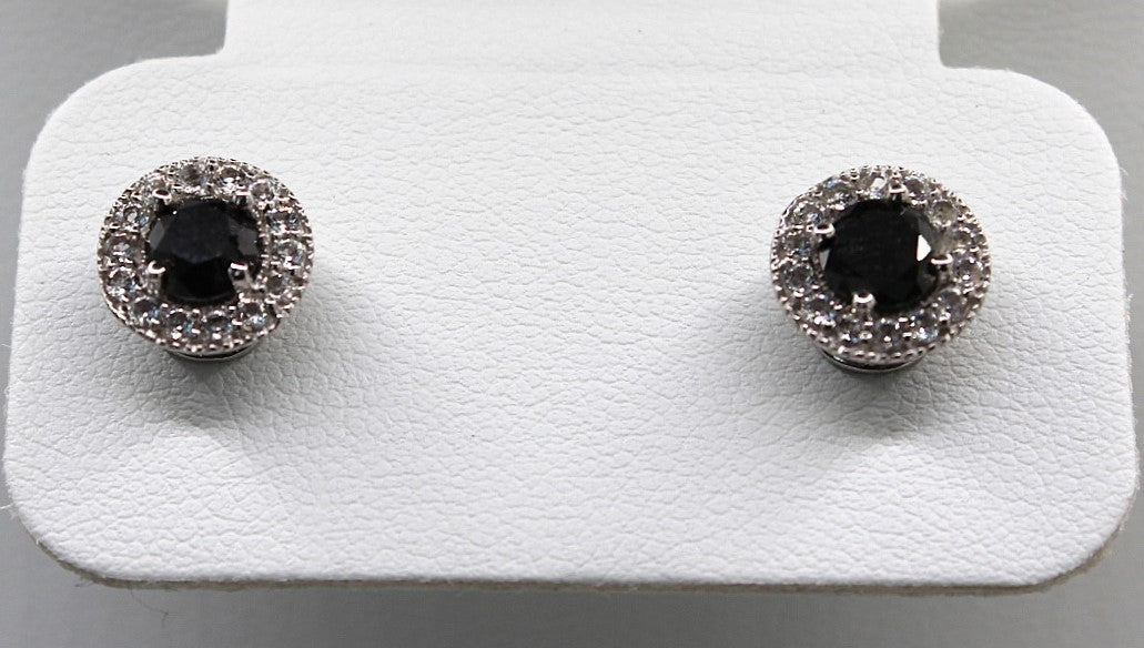 1.5 Carat Natural Black and White Diamond in 925 Silver Earrings