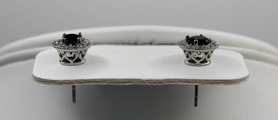 1.5 Carat Natural Black and White Diamond in 925 Silver Earrings