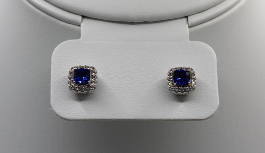 2 carat Cushion Cut Blue Sapphire Earrings